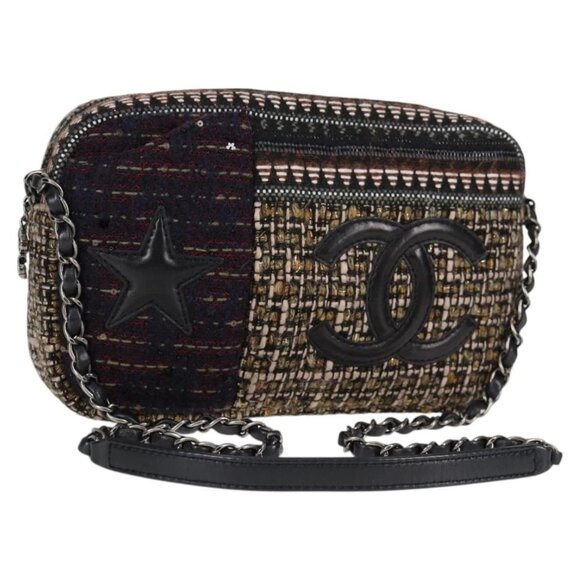 CHANEL Chain Shoulder Bag Tweed Black CC Auth - Picture 1 of 16